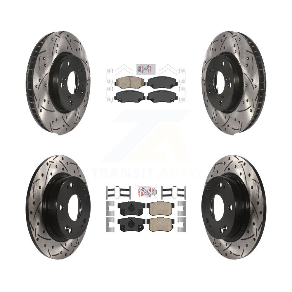 Front Rear Ceramic Pads And Coated Drilled Slotted Disc Brake Rotors Kit For Honda Civic KDA-101130