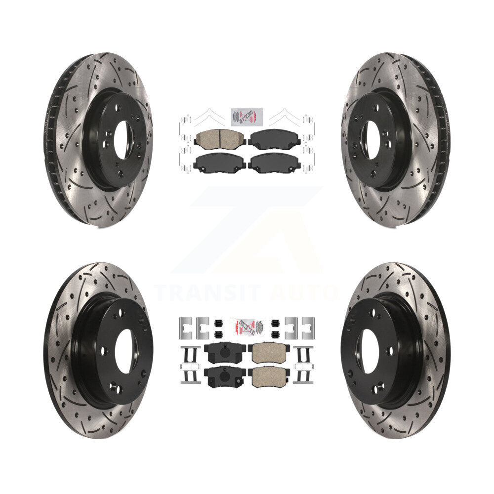 Front Rear Ceramic Pads And Coated Drilled Slotted Disc Brake Rotors Kit For Honda Civic KDA-101131