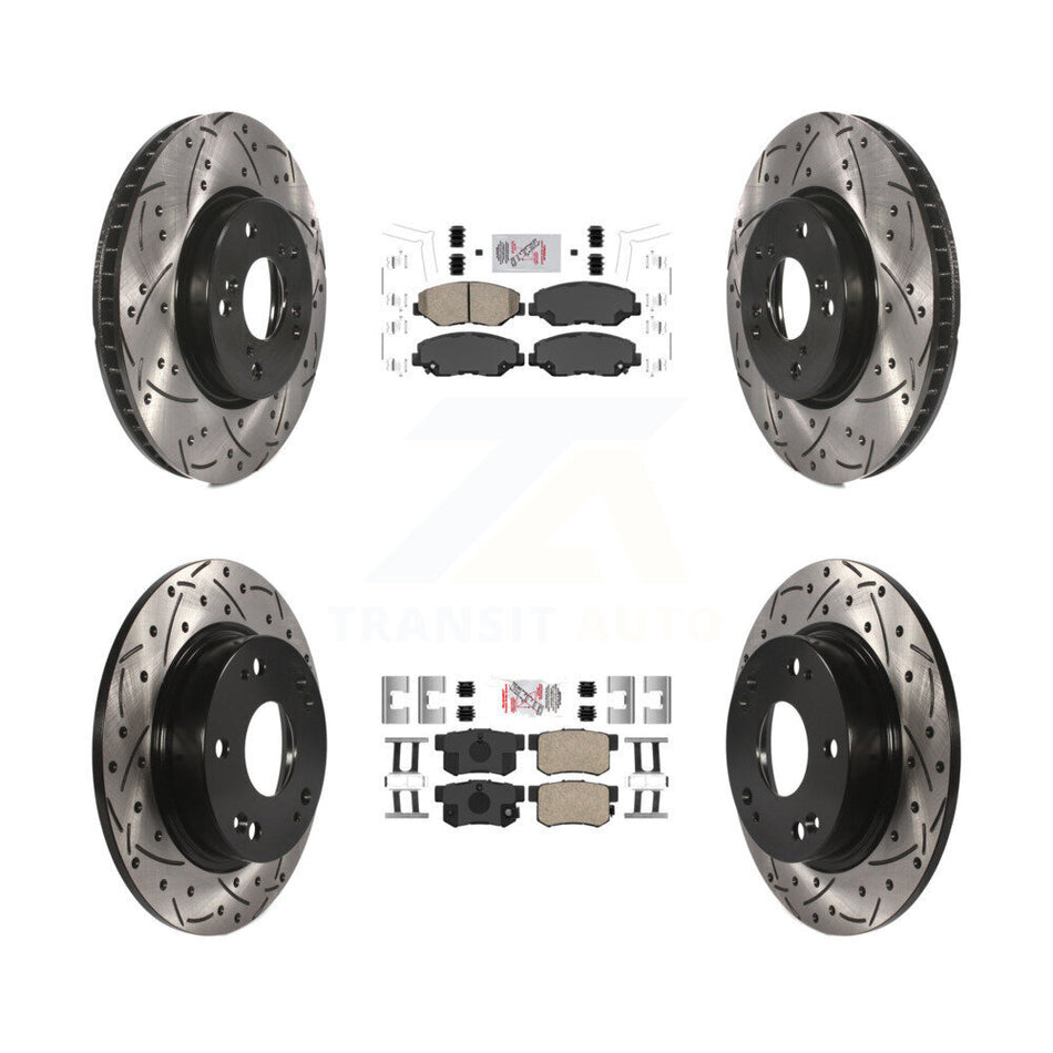 Front Rear Ceramic Pads And Coated Drilled Slotted Disc Brake Rotors Kit For Honda Civic KDA-101133