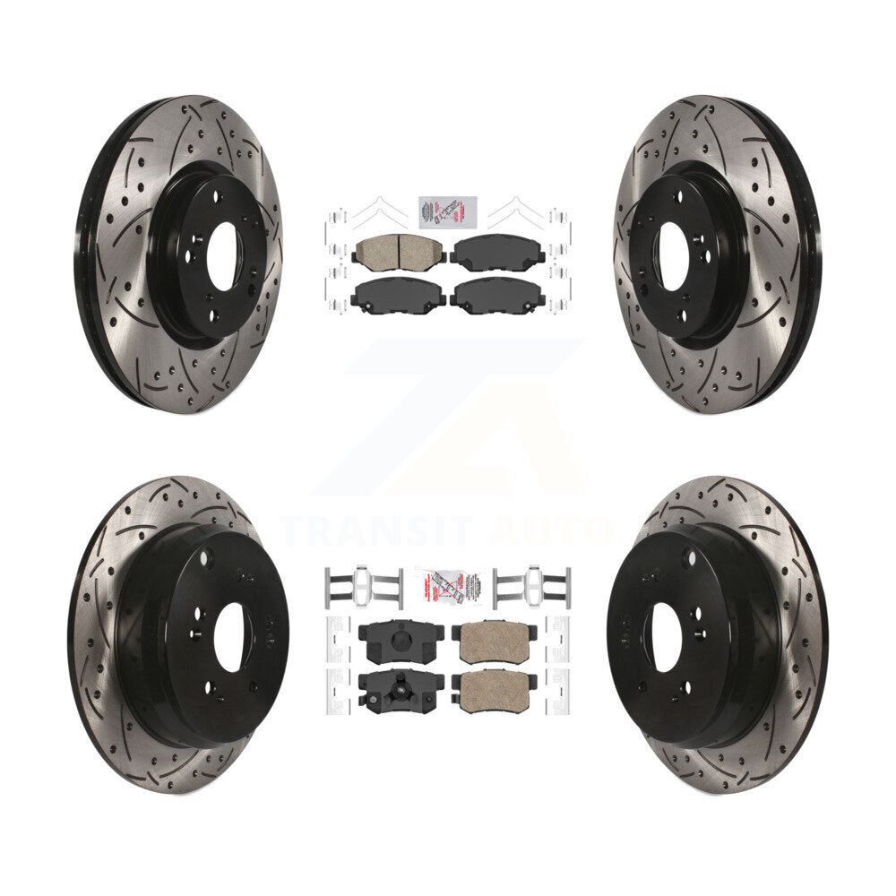 Front Rear Ceramic Pad Coated Drilled Slot Disc Brake Rotors Kit For 2005-2006 Honda CR-V KDA-101138