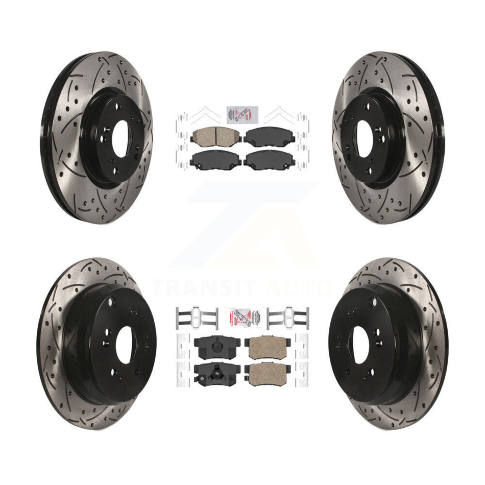 Front Rear Ceramic Pad Coated Drilled Slot Disc Brake Rotors Kit For 2005-2006 Honda CR-V KDA-101138