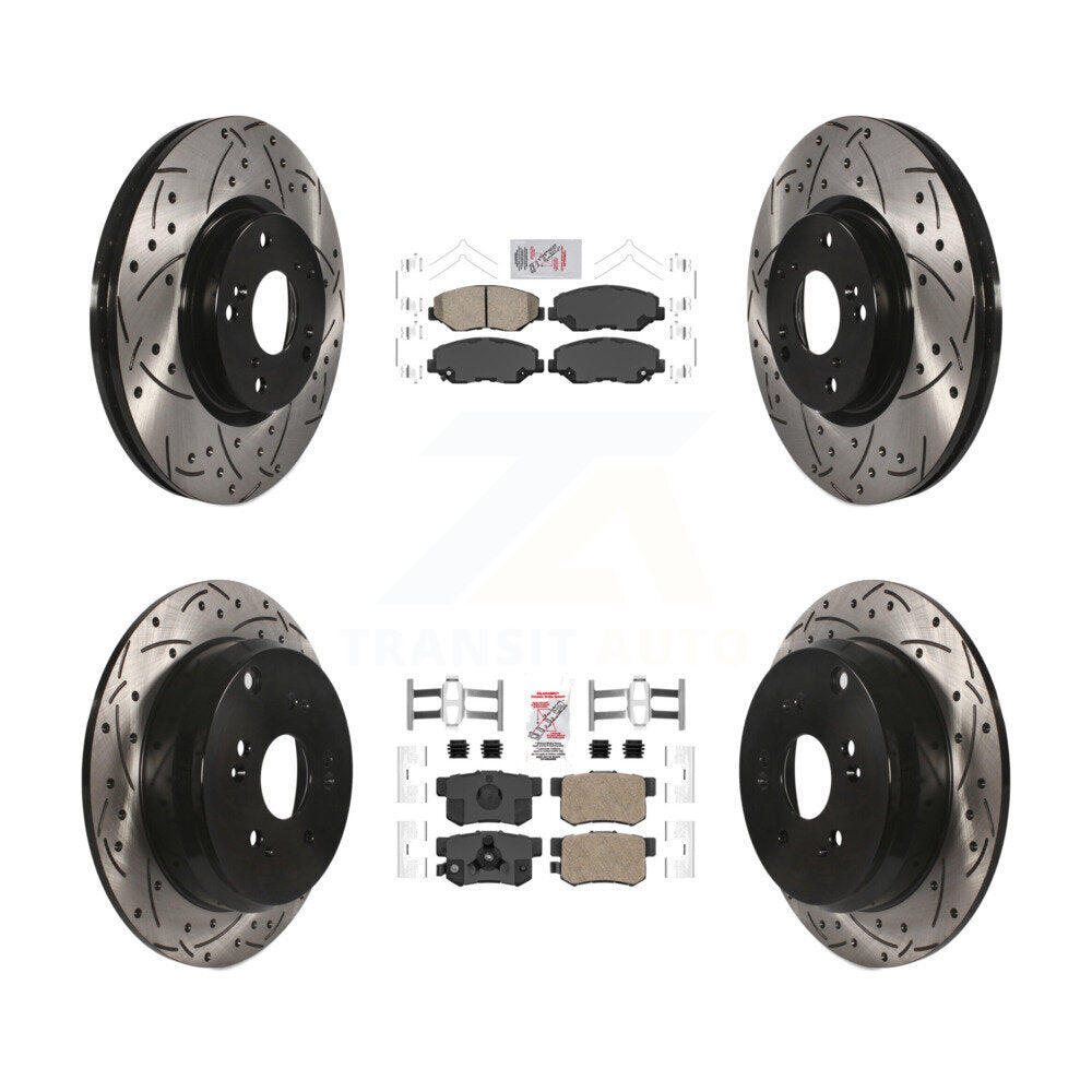 Front Rear Ceramic Pad Coated Drilled Slot Disc Brake Rotors Kit For 2005-2006 Honda CR-V KDA-101139
