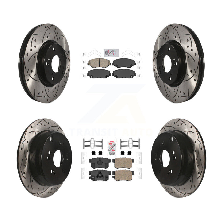 Front Rear Ceramic Pad Coated Drilled Slot Disc Brake Rotors Kit For 2005-2006 Honda CR-V KDA-101139
