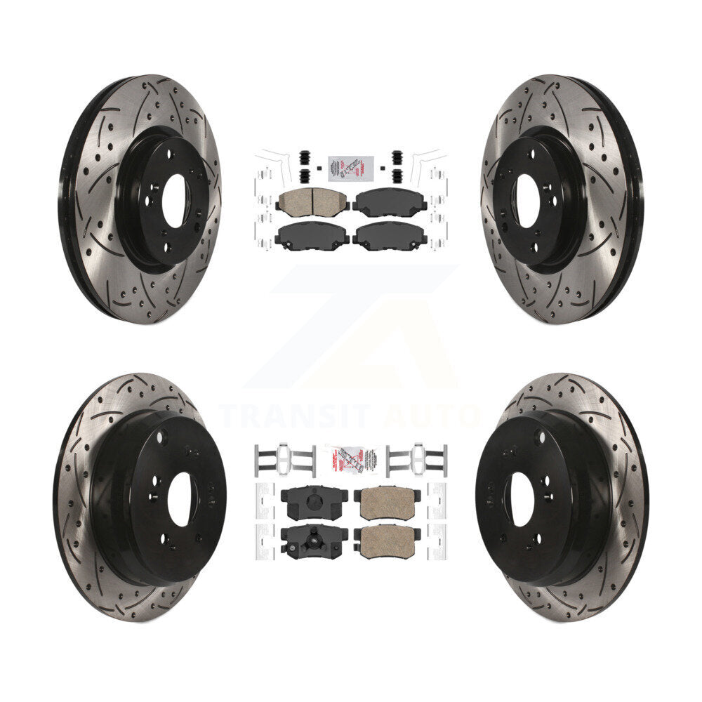 Front Rear Ceramic Pad Coated Drilled Slot Disc Brake Rotors Kit For 2005-2006 Honda CR-V KDA-101140