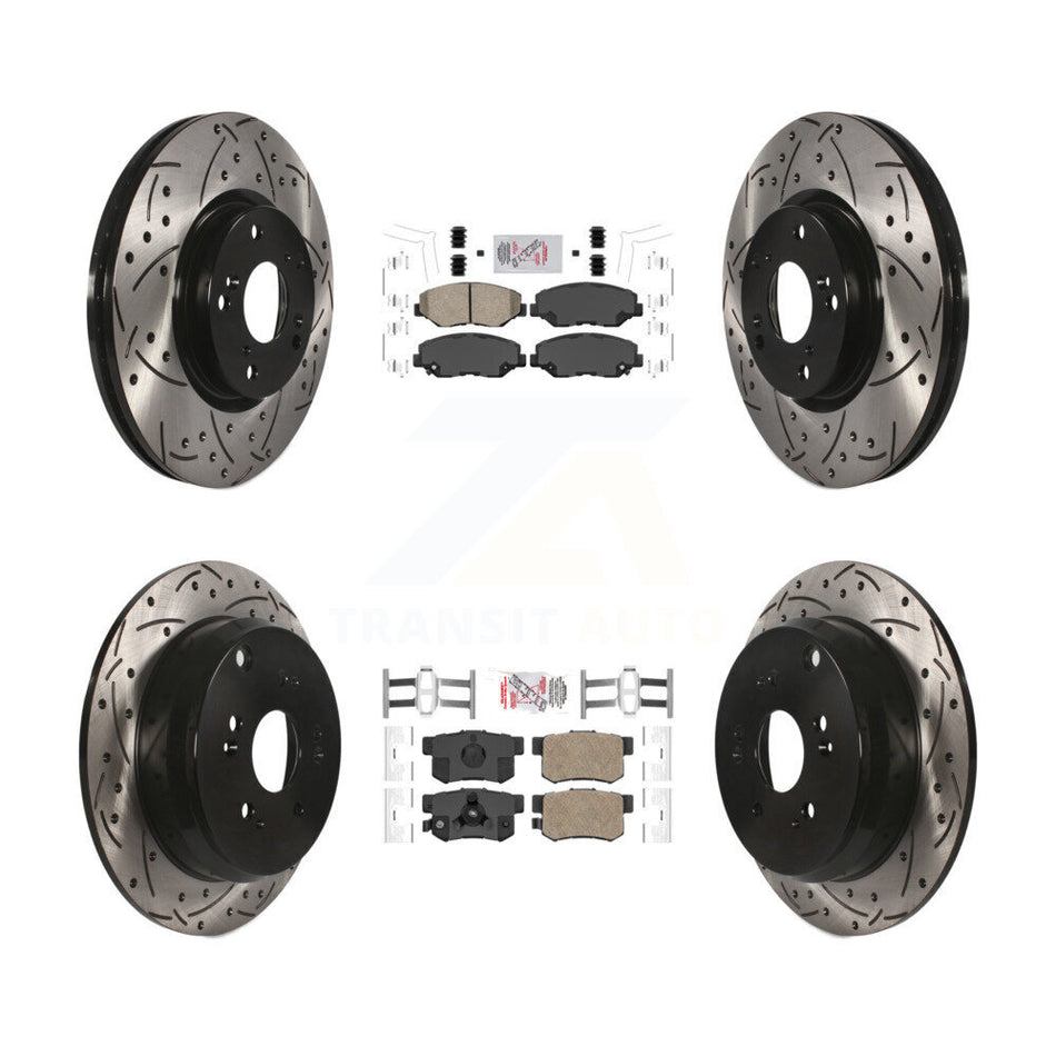 Front Rear Ceramic Pad Coated Drilled Slot Disc Brake Rotors Kit For 2005-2006 Honda CR-V KDA-101140