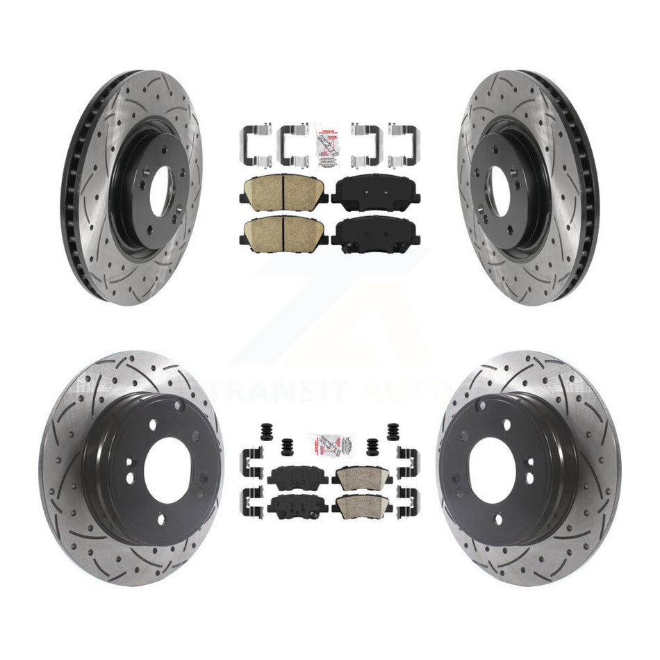 Front Rear Ceramic Pad & Coated Drilled Slotted Disc Brake Rotors Kit For Kia Optima 2.0L KDA-101150