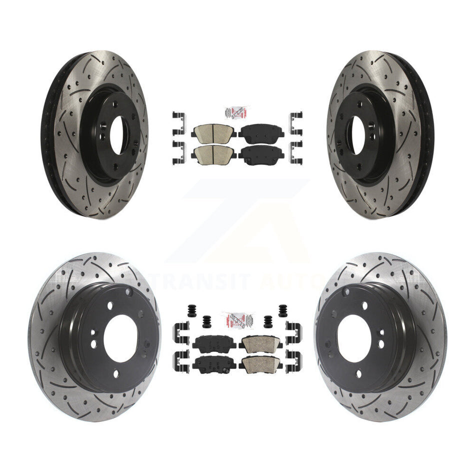 Front Rear Ceramic Pad Coat Drill Slot Disc Brake Rotor Kit For Hyundai Sonata Kia Optima KDA-101152