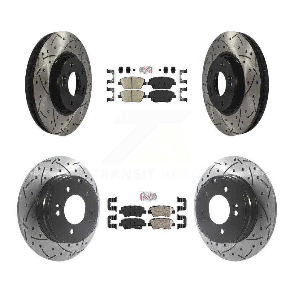Front Rear Ceramic Pad Coat Drill Slot Disc Brake Rotor Kit For Hyundai Sonata Kia Optima KDA-101153