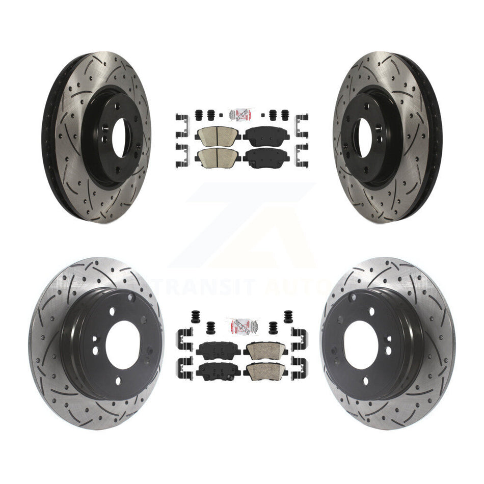 Front Rear Ceramic Pad Coat Drill Slot Disc Brake Rotor Kit For Hyundai Sonata Kia Optima KDA-101154