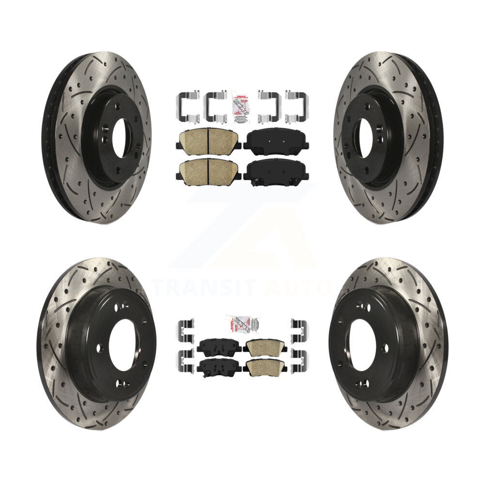 Front Rear Ceramic Pad Drill Slot Brake Rotor Kit For 13-15 Hyundai Veloster Turbocharged KDA-101155