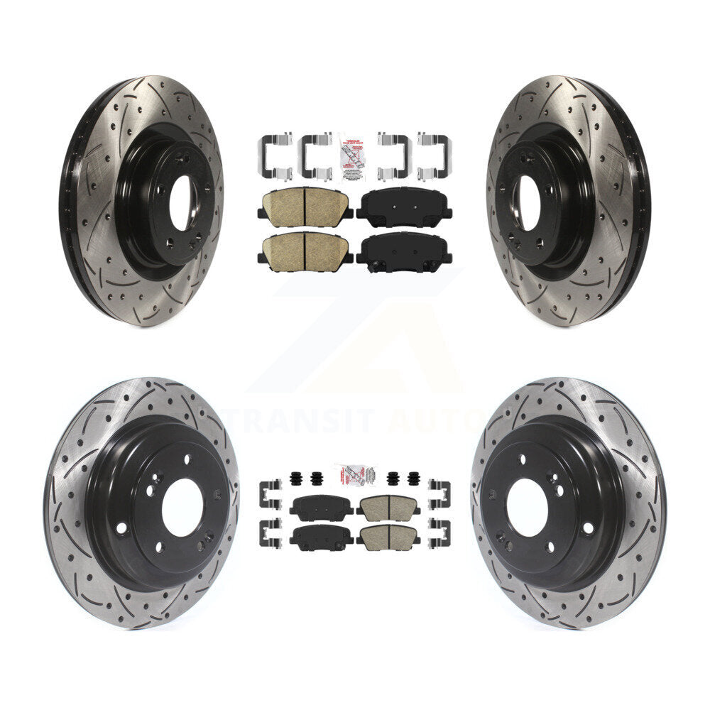 Front Rear Ceramic Pad Coated Drilled Slot Disc Brake Rotor Kit For Hyundai Genesis Coupe KDA-101164