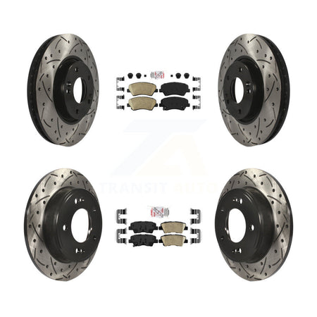 Front Rear Ceramic Pads And Coated Drilled Slotted Disc Brake Rotors Kit For Kia Forte KDA-101167