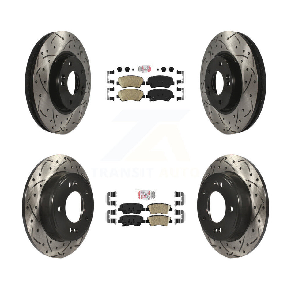 Front Rear Ceramic Pads And Coated Drilled Slotted Disc Brake Rotors Kit For Kia Forte KDA-101167