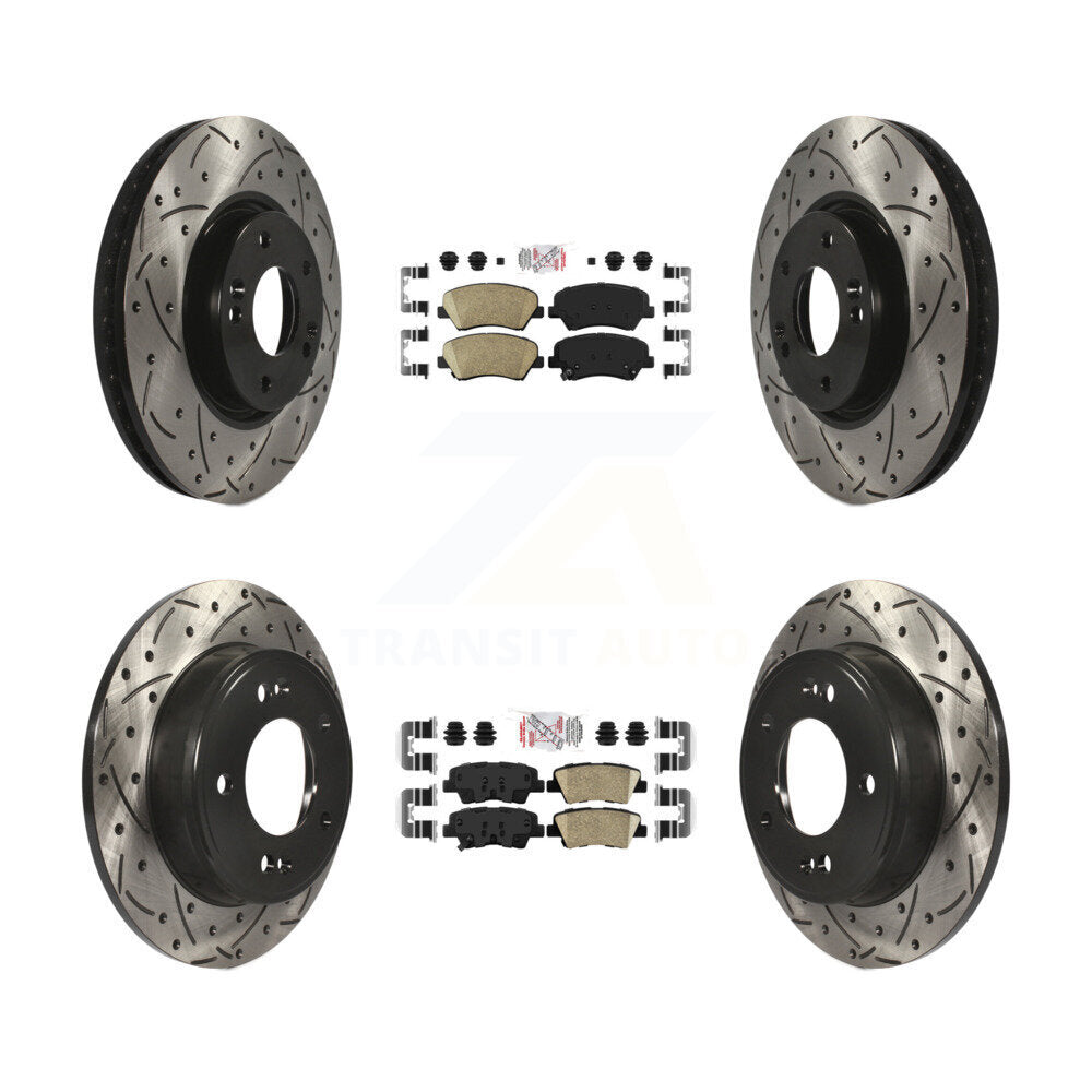 Front Rear Ceramic Pads And Coated Drilled Slotted Disc Brake Rotors Kit For Kia Forte KDA-101168