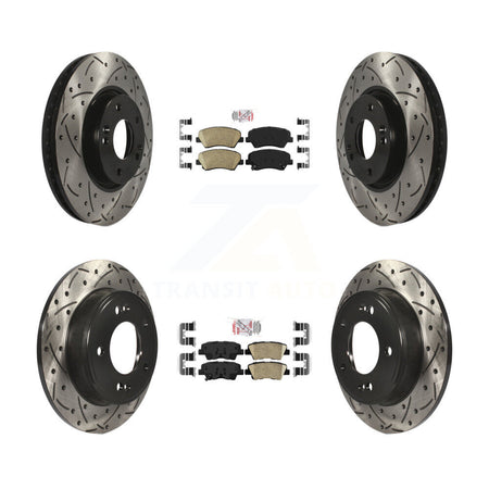 Front Rear Ceramic Pads And Coated Drilled Slotted Disc Brake Rotors Kit For Kia Forte KDA-101169