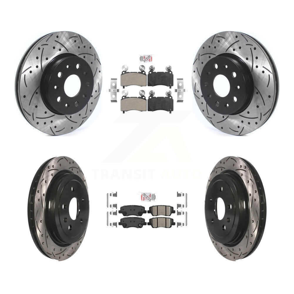 Front Semi-Metallic Rear Ceramic Pad & Drilled Slot Disc Brake Rotor Kit For Cadillac CTS KDA-101192