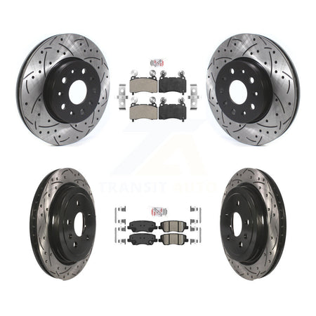 Front Semi-Metallic Rear Ceramic Pad & Drilled Slot Disc Brake Rotor Kit For Cadillac CTS KDA-101192