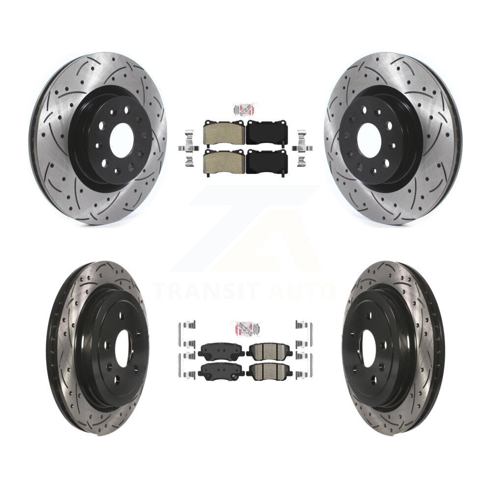 Front Semi-Metallic Rear Ceramic Pad & Drilled Slot Disc Brake Rotor Kit For Cadillac CTS KDA-101193