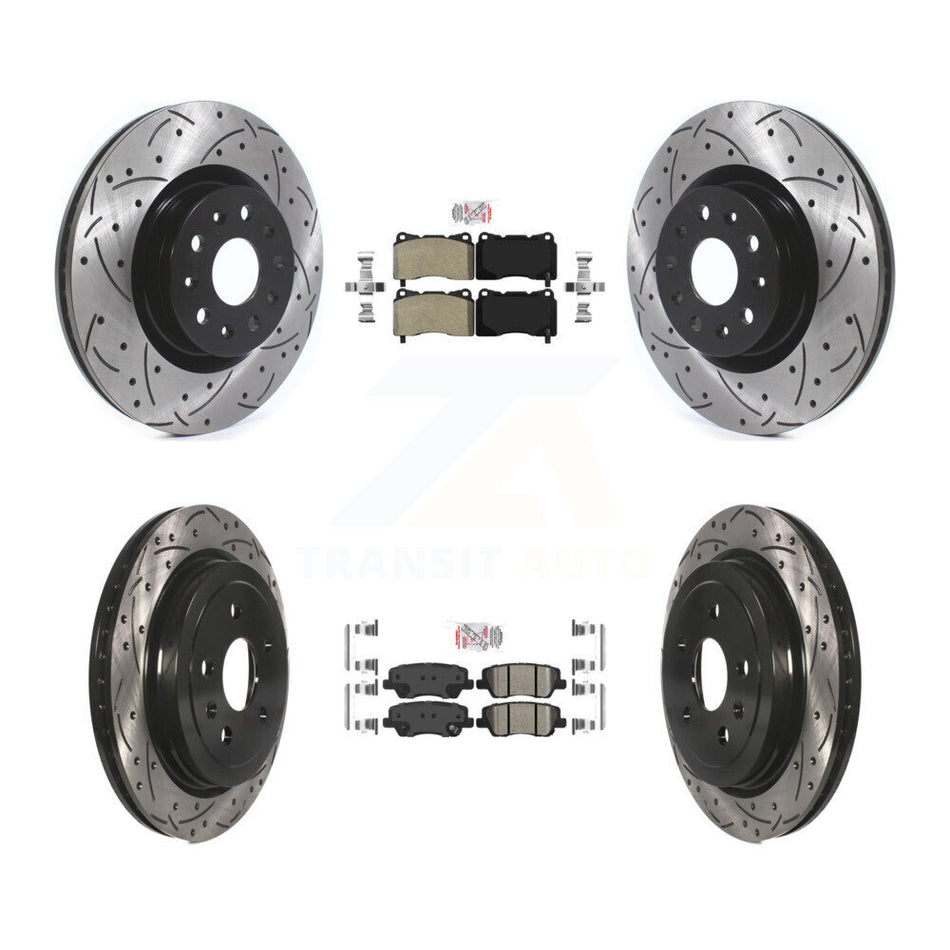 Front Semi-Metallic Rear Ceramic Pad & Drilled Slot Disc Brake Rotor Kit For Cadillac CTS KDA-101193