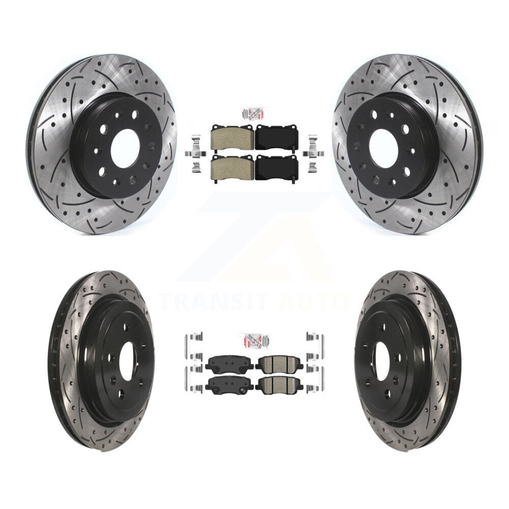 Front Semi-Metallic Rear Ceramic Pad & Drilled Slot Disc Brake Rotor Kit For Cadillac CTS KDA-101194