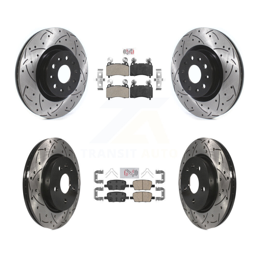 Front Semi-Metallic Rear Ceramic Pad & Drilled Slot Disc Brake Rotor Kit For Cadillac CT6 KDA-101204