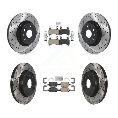 Front Semi-Metallic Rear Ceramic Pad & Drilled Slot Disc Brake Rotor Kit For Cadillac CT6 KDA-101204