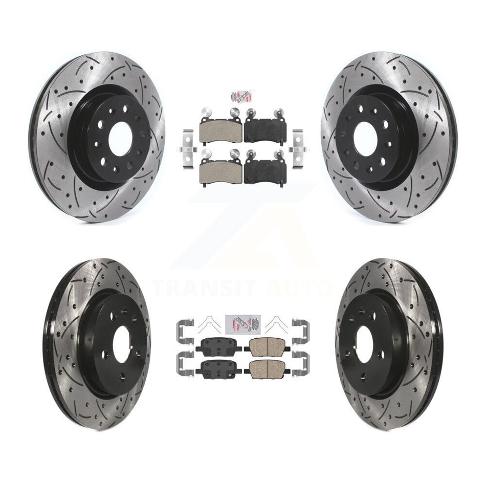 Front Semi-Metallic Rear Ceramic Pad & Drilled Slot Disc Brake Rotor Kit For Cadillac CT6 KDA-101204