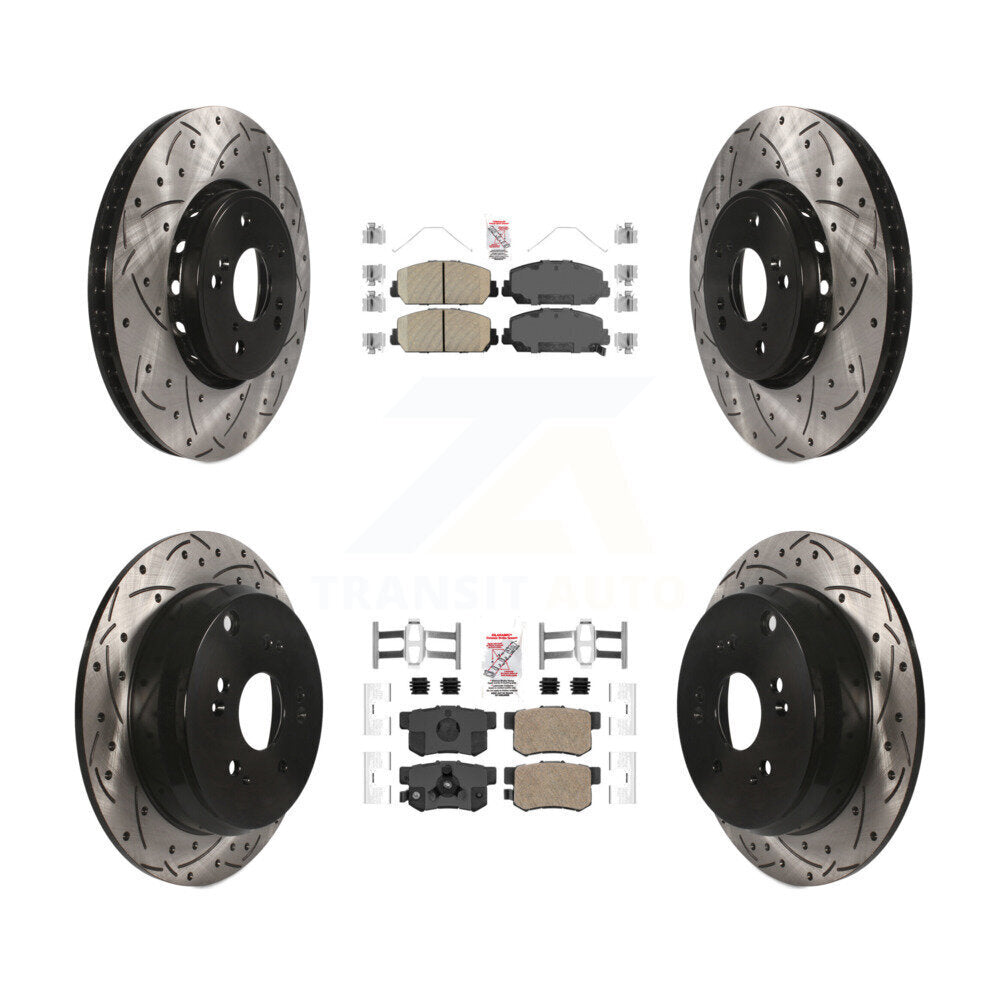 Front Rear Ceramic Pad & Coated Drilled Slot Disc Brake Rotor Kit For 2013-2018 Acura RDX KDA-101206
