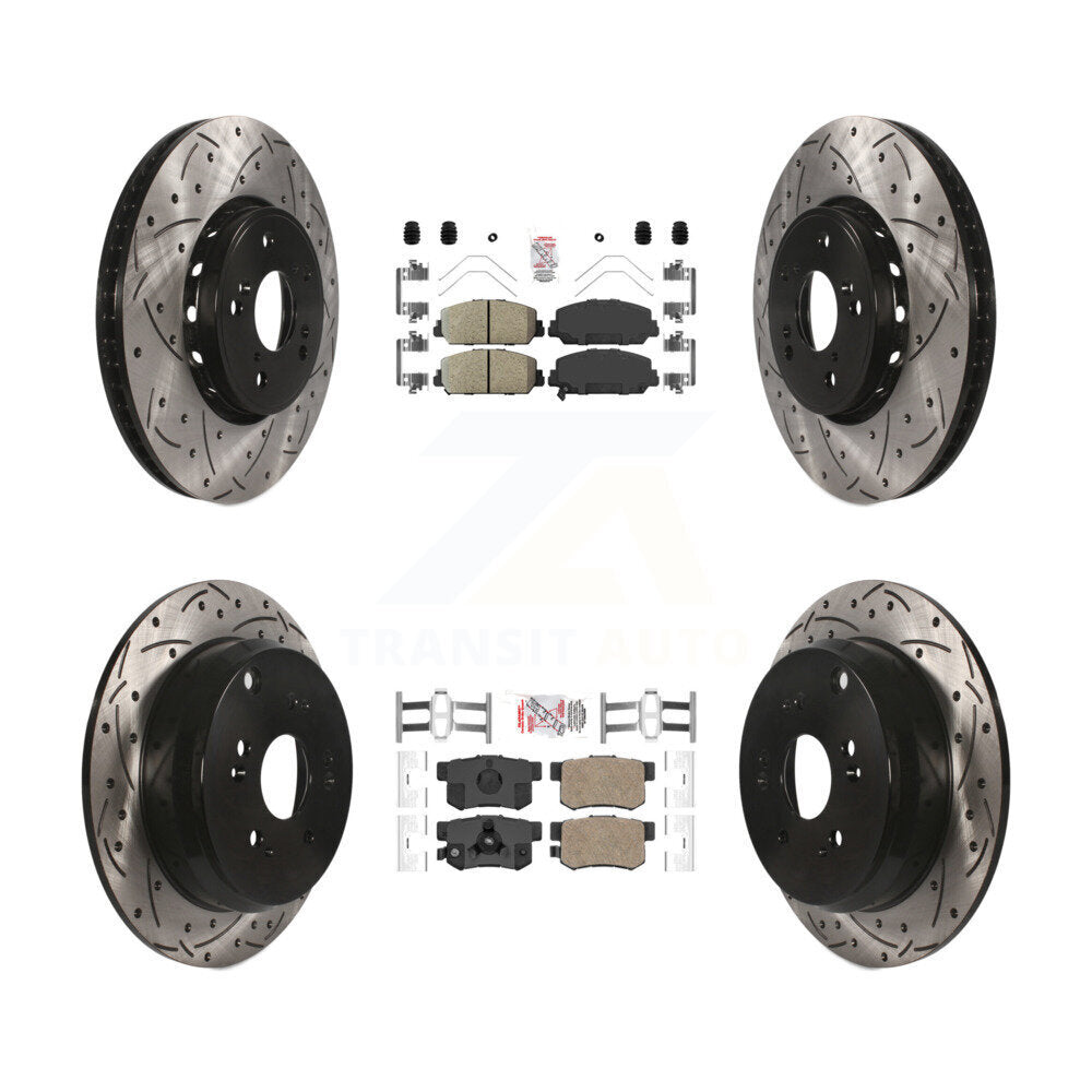 Front Rear Ceramic Pad & Coated Drilled Slot Disc Brake Rotor Kit For 2013-2018 Acura RDX KDA-101207