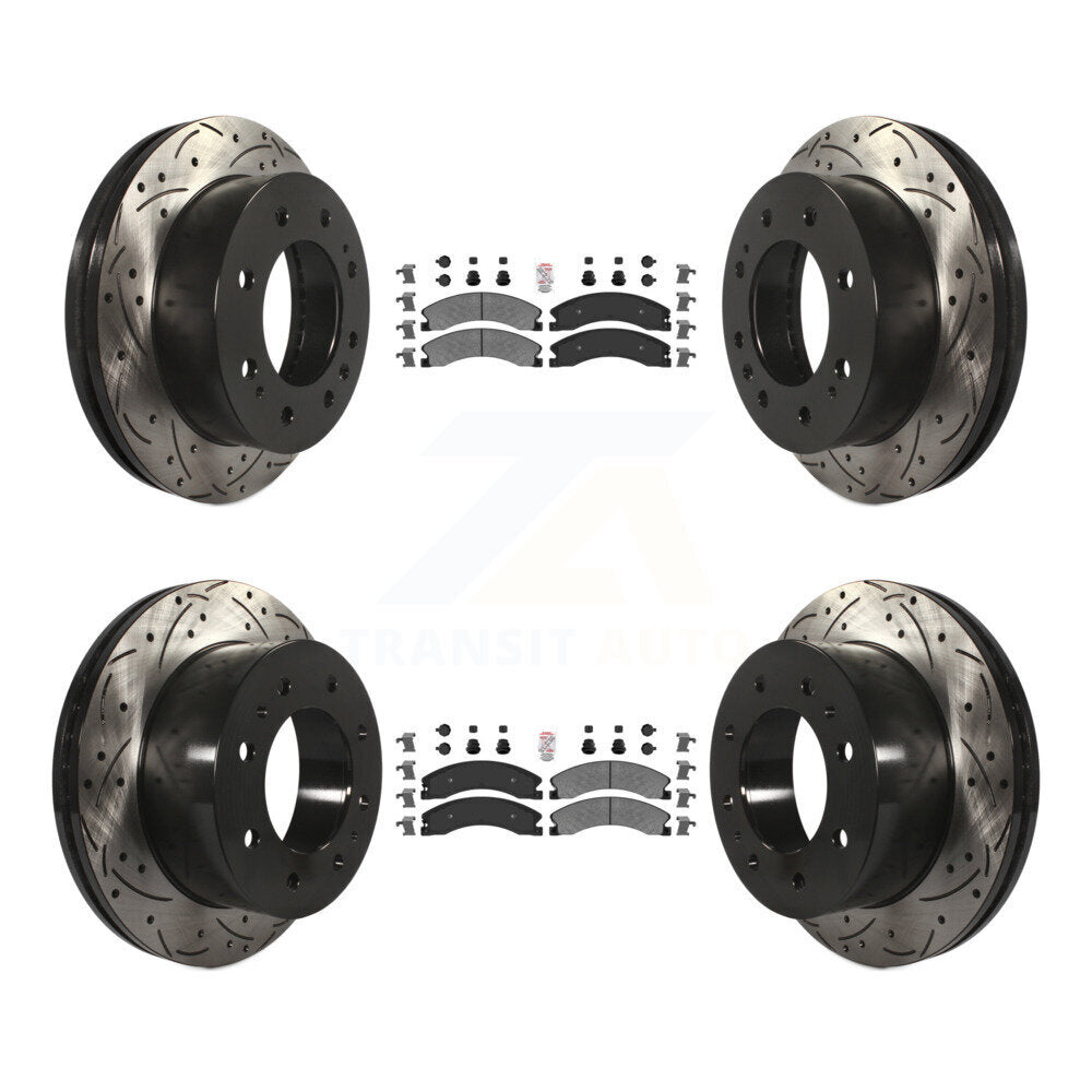 Front Rear Semi-Metallic Pad Drill Slot Brake Rotors Kit For GMC Chevrolet Sierra 2500 HD KDA-101225