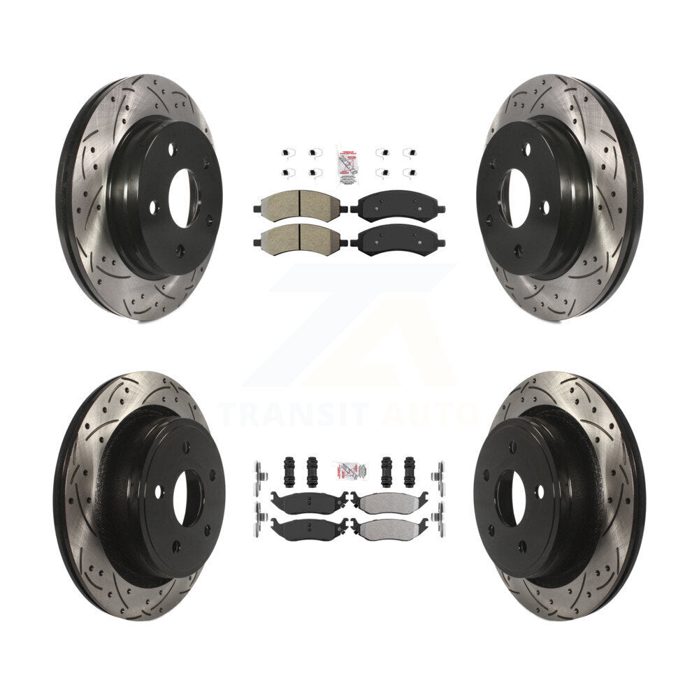 Front Rear Semi-Metallic Pad Drill Slot Brake Rotors Kit For Ram 1500 Classic Dodge Aspen KDA-101232