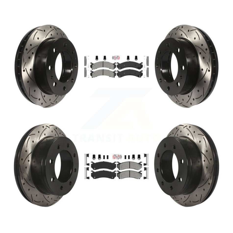 Front Rear Semi-Metallic Pad Drill Slot Brake Rotors Kit For Chevrolet GMC Sierra 2500 HD KDA-101265