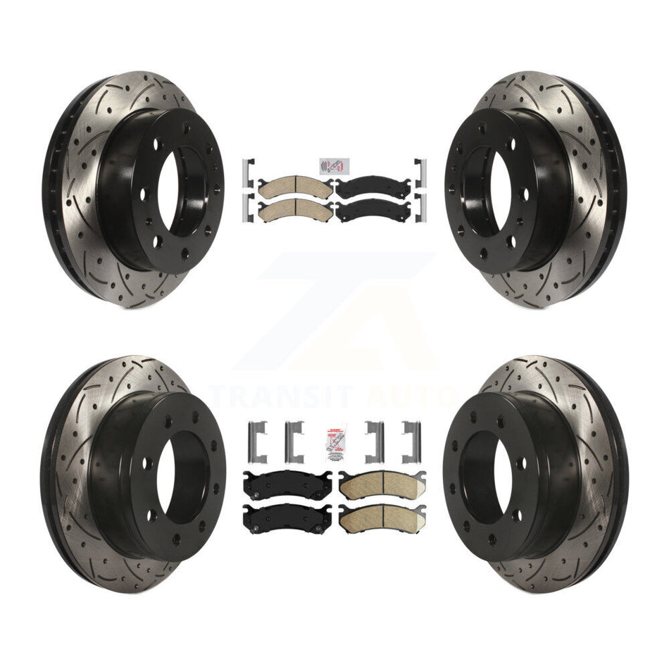 Front Rear Ceramic Pad Drilled Slot Brake Rotor Kit For Chevrolet GMC Sierra 2500 HD 3500 KDA-101268