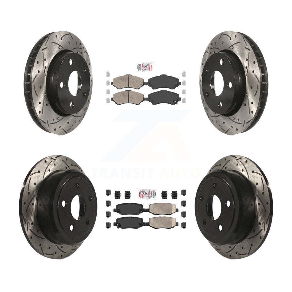 Front Rear Ceramic Pad And Coated Drilled Slotted Disc Brake Rotors Kit For Jeep Wrangler KDA-101287