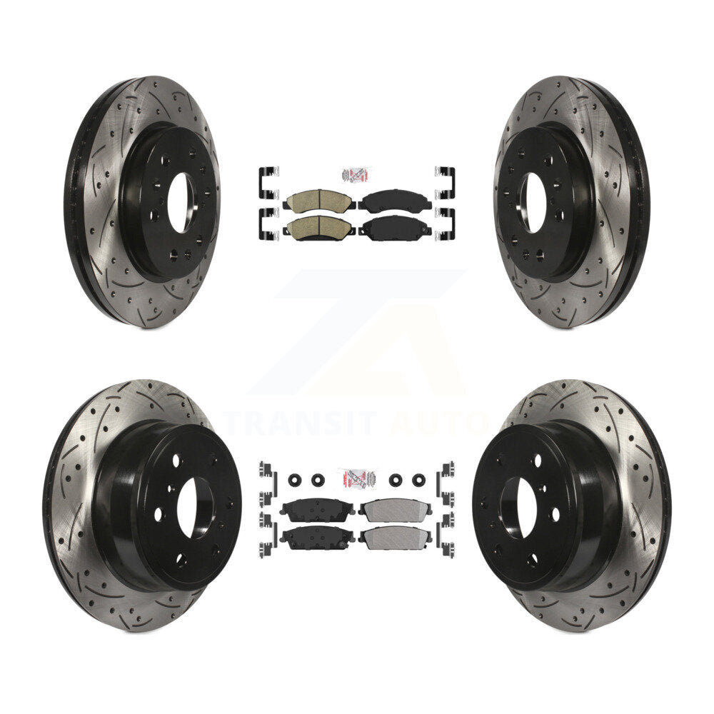 Front Ceramic Rear Semi-Metallic Pad Drilled Slot Brake Rotor Kit For Chevrolet Avalanche KDA-101288