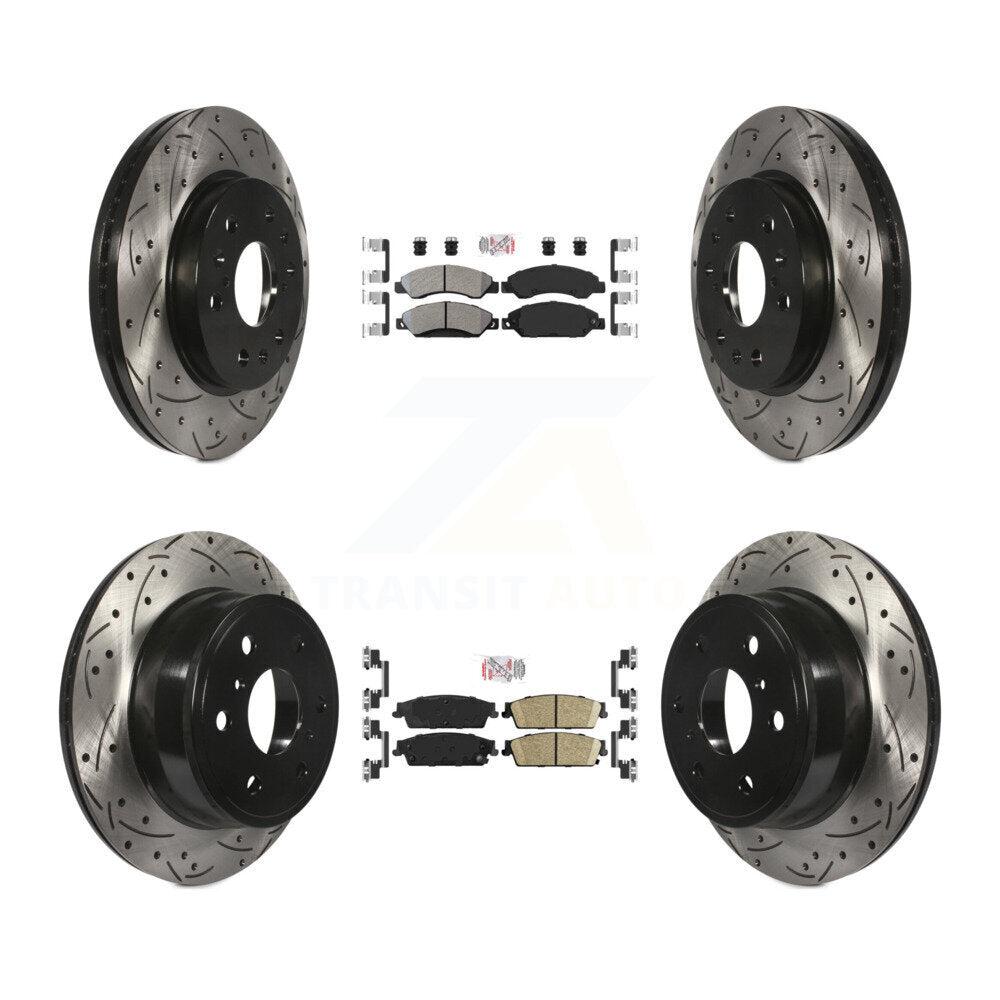 Front Semi-Metallic Rear Ceramic Pad Drilled Slot Brake Rotor Kit For Chevrolet Avalanche KDA-101291