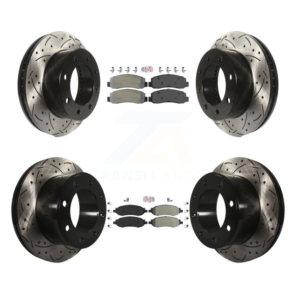 Front Rear Semi-Metallic Pad Drilled Slot Brake Rotor Kit For Ford F-350 Super Duty F-250 KDA-101293