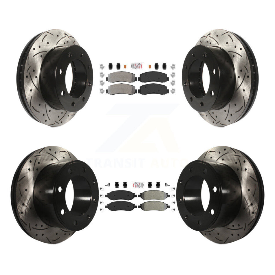 Front Rear Semi-Metallic Pad Drilled Slot Brake Rotor Kit For Ford F-350 Super Duty F-250 KDA-101294