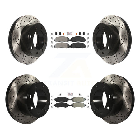 Front Rear Semi-Metallic Pad Drilled Slot Brake Rotor Kit For Ford F-350 Super Duty F-250 KDA-101295