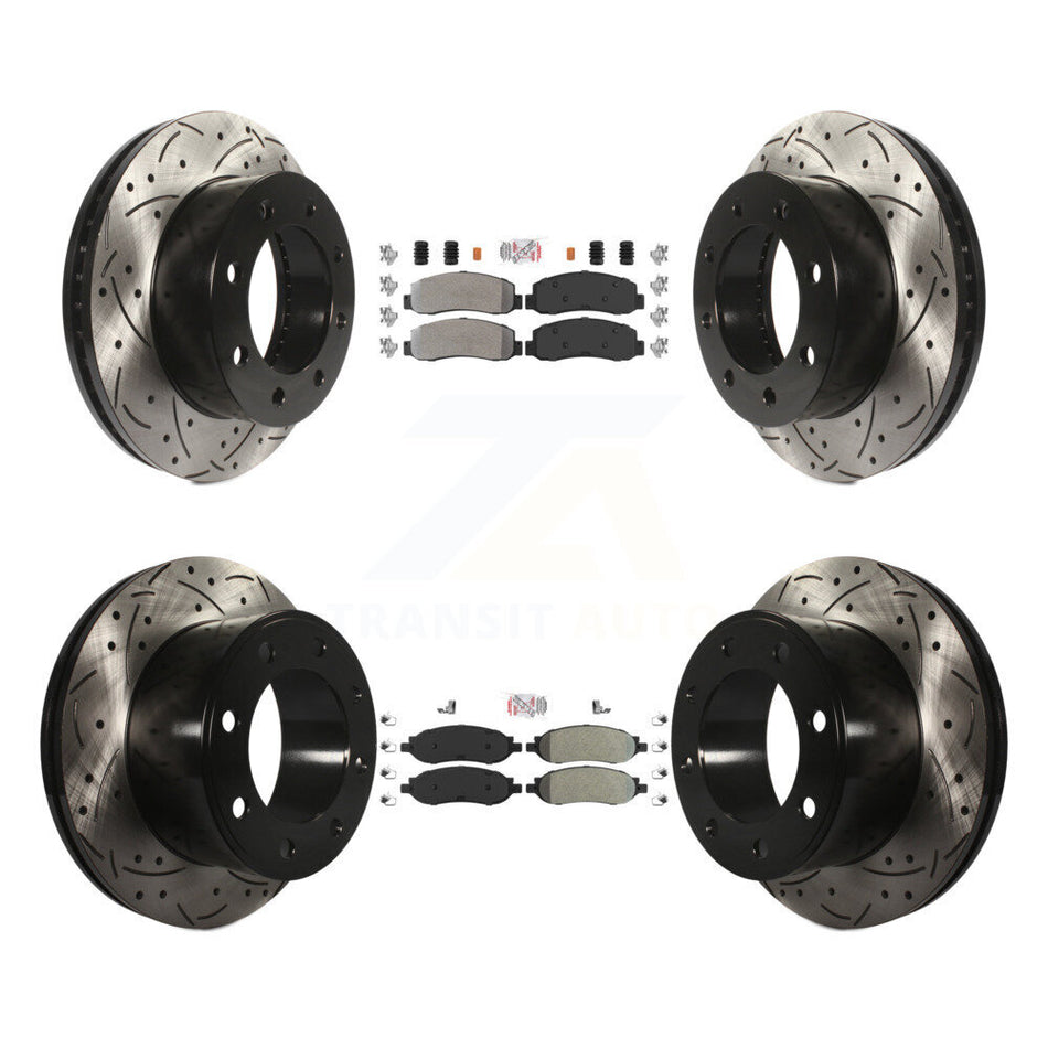 Front Rear Semi-Metallic Pad Drilled Slot Brake Rotor Kit For Ford F-350 Super Duty F-250 KDA-101295