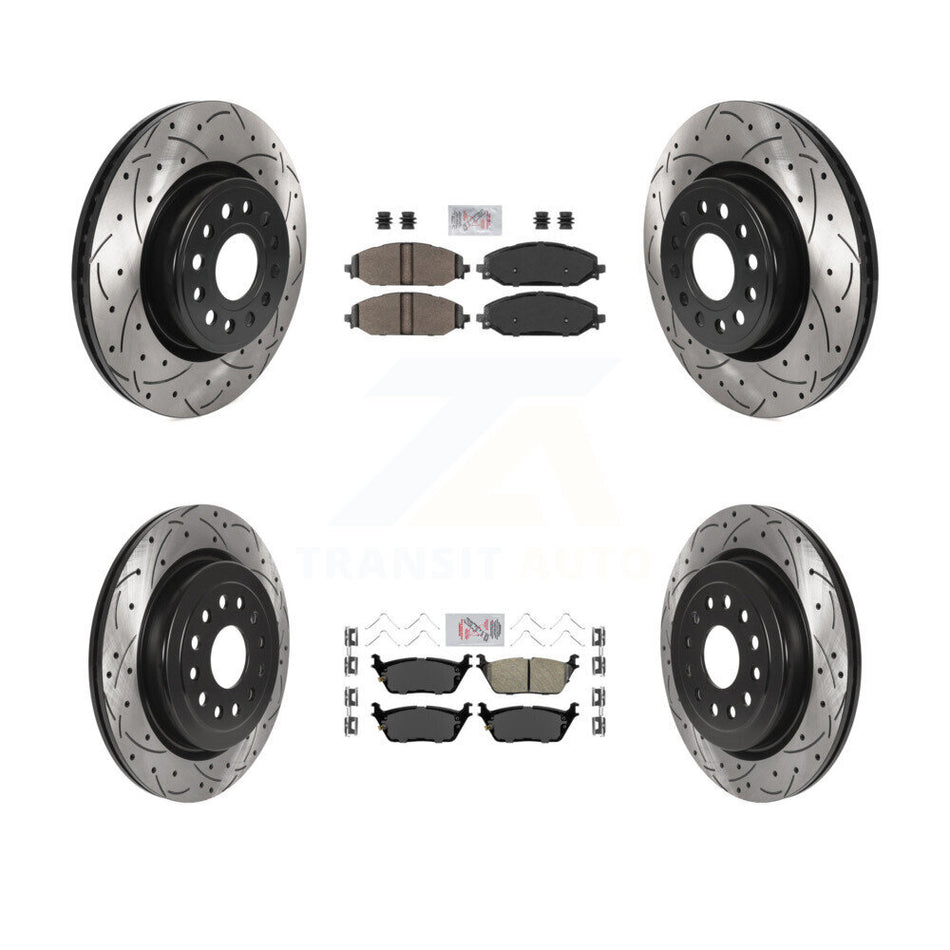 Front Semi-Metallic Rear Ceramic Pad Coated Drill Slot Disc Brake Rotors Kit For Ram 1500 KDA-101336