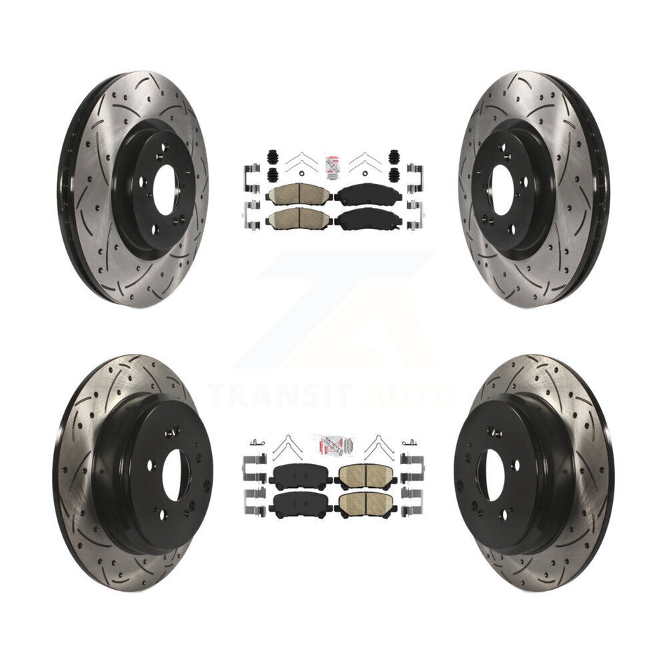 Front Rear Ceramic Pad Coat Drill Slot Disc Brake Rotor Kit For Honda Pilot Acura MDX ZDX KDA-101338
