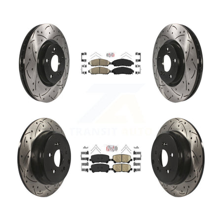 Front Rear Ceramic Pad Coat Drill Slot Disc Brake Rotor Kit For Honda Pilot Acura MDX ZDX KDA-101340
