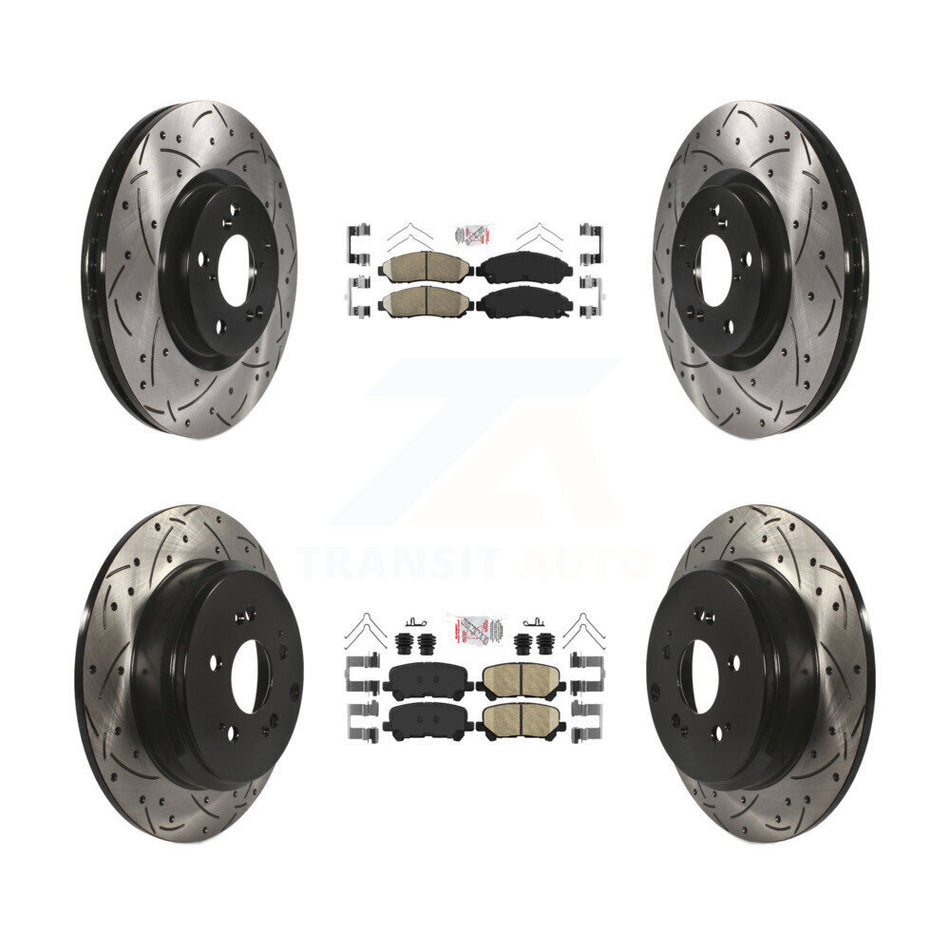 Front Rear Ceramic Pad Coat Drill Slot Disc Brake Rotor Kit For Honda Pilot Acura MDX ZDX KDA-101341