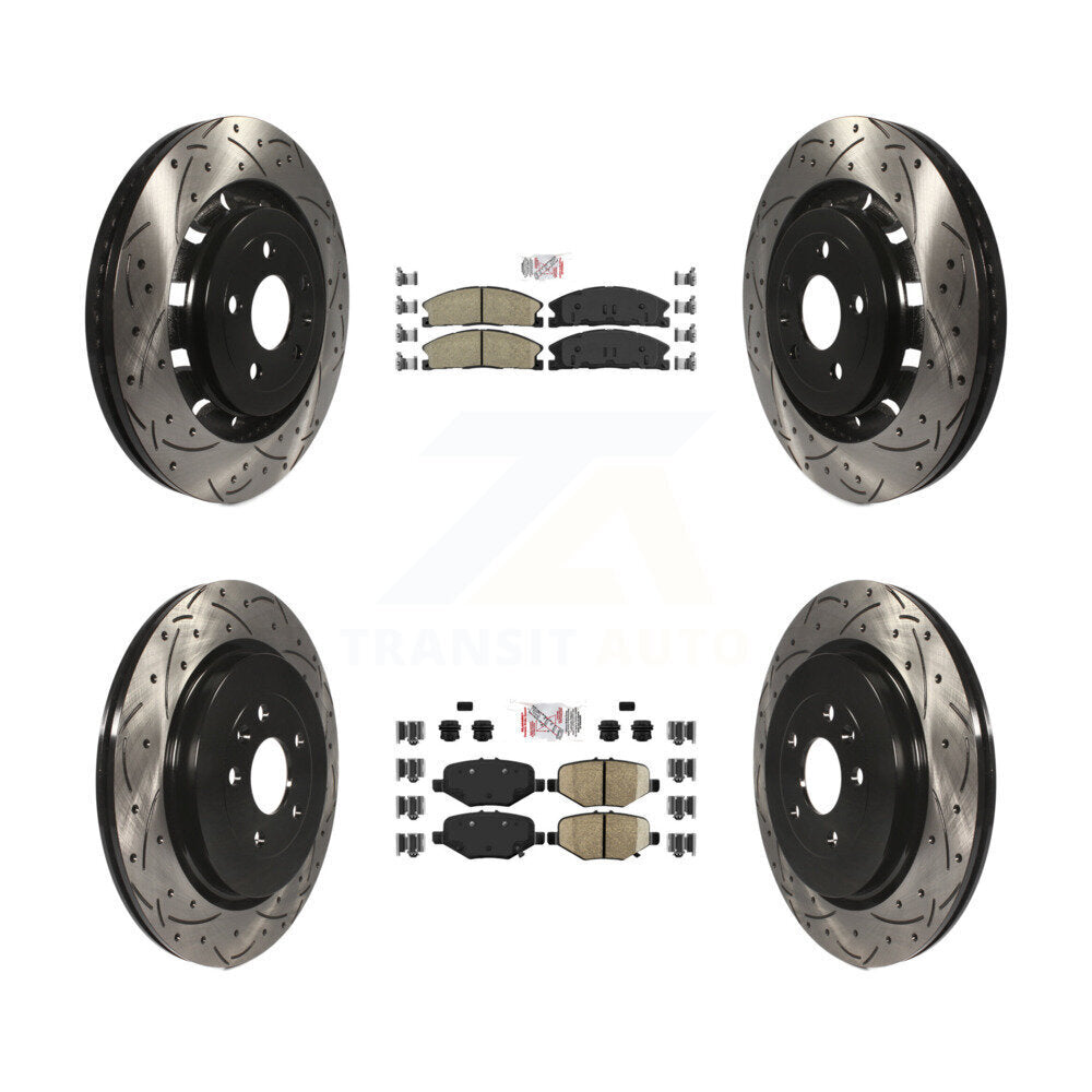 Front Ceramic Rear Semi-Metallic Pad Drilled Slot Brake Rotors Kit For Ford Explorer Flex KDA-101346