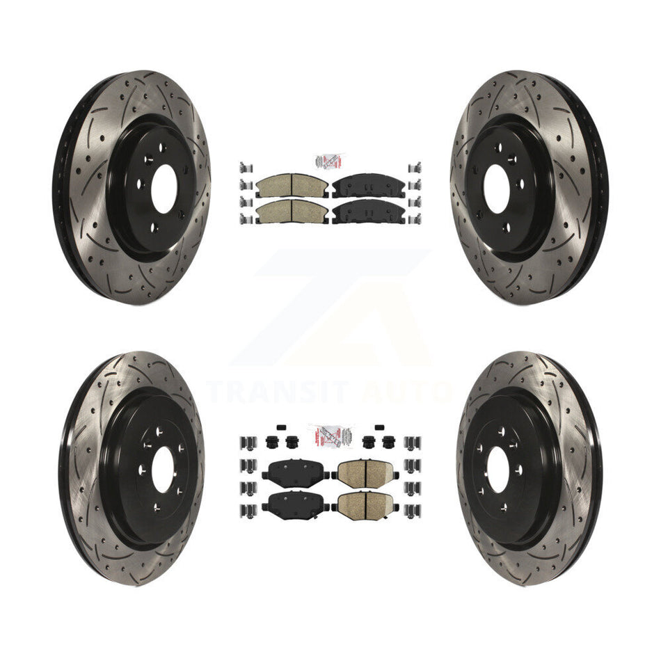 Front Ceramic Rear Semi-Metallic Pad Drilled Slot Brake Rotor Kit For Ford Explorer Sport KDA-101347