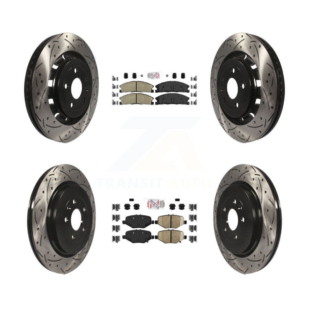 Front Ceramic Rear Semi-Metallic Pad Drilled Slot Brake Rotors Kit For Ford Explorer Flex KDA-101358