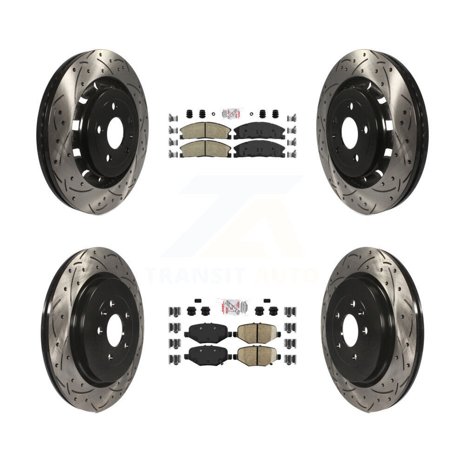 Front Ceramic Rear Semi-Metallic Pad Drilled Slot Brake Rotors Kit For Ford Explorer Flex KDA-101358