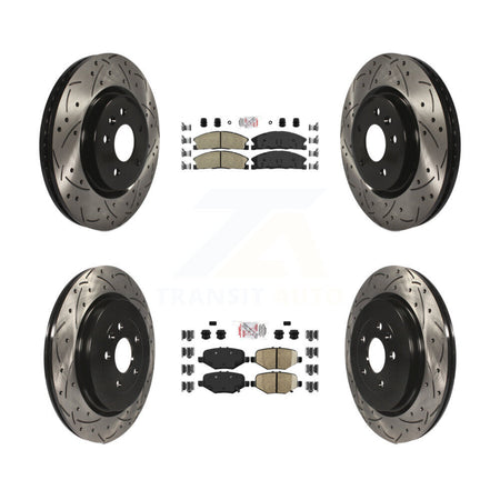Front Ceramic Rear Semi-Metallic Pad Drilled Slot Brake Rotor Kit For Ford Explorer Sport KDA-101359