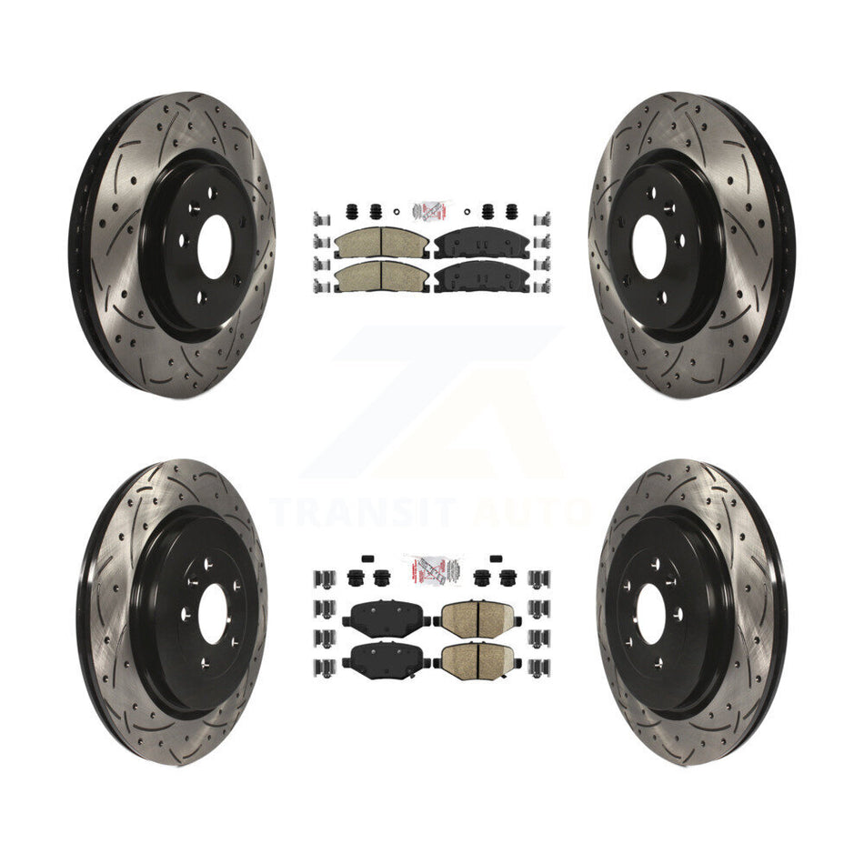 Front Ceramic Rear Semi-Metallic Pad Drilled Slot Brake Rotor Kit For Ford Explorer Sport KDA-101359